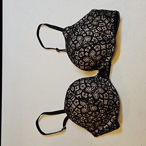 VICTORIA'S SECRET BRA DREAM ANGELS PUSH-UP 32C BLACK TAN NWOT lace